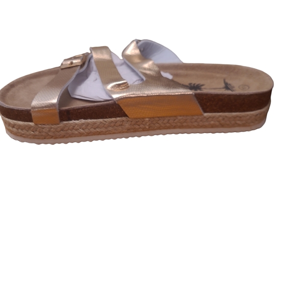 IC Lion Women's Open Toe Double Buckel Strap Slide Flat Cork Platform Sandles - Picture 3 of 5